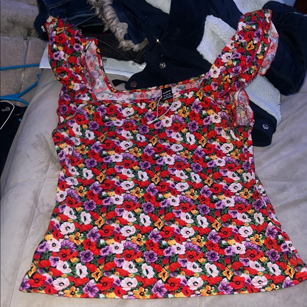 SHEIN Multicolor Floral Ruffle Blouse